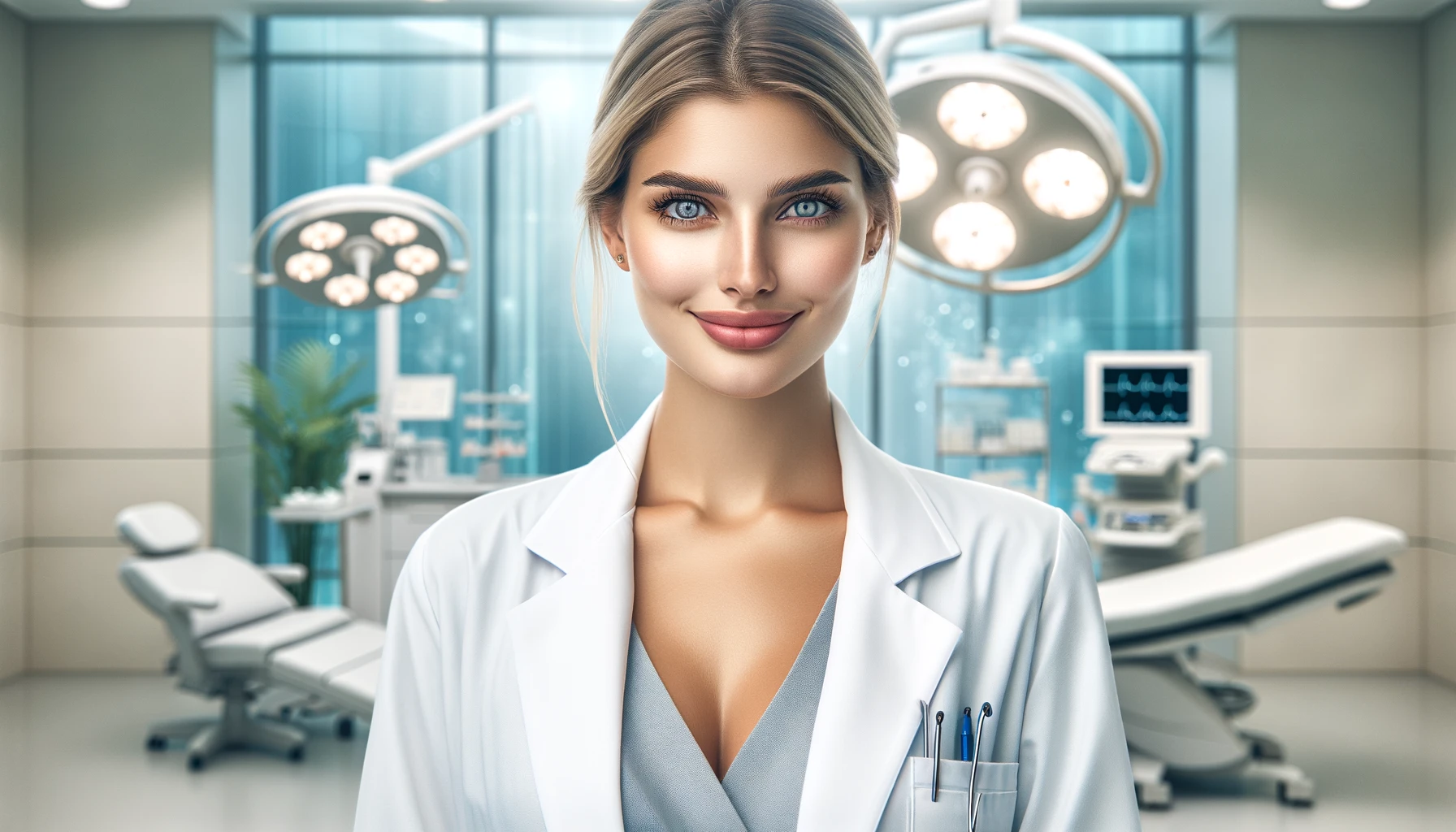  a beautiful woman plastic surgery doctor in Turkey, portrayed in a professional setting