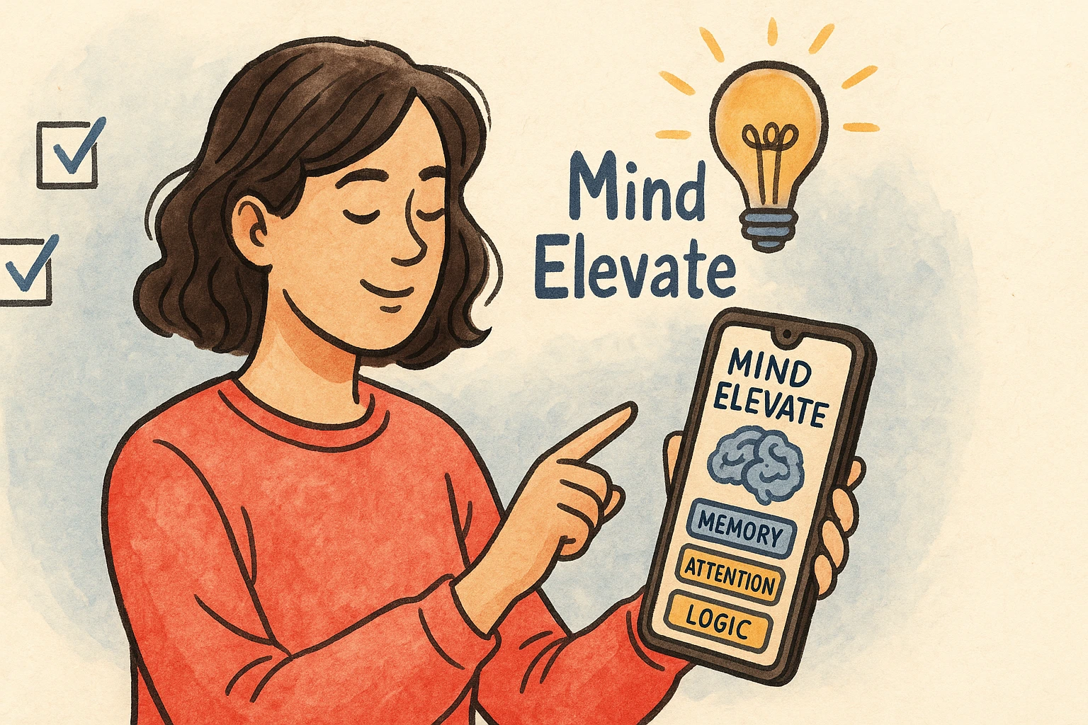 A woman trains her memory with Mind Elevate.